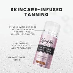 Loving Tan lotion texture close-up reveals lightweight, non-greasy finish.