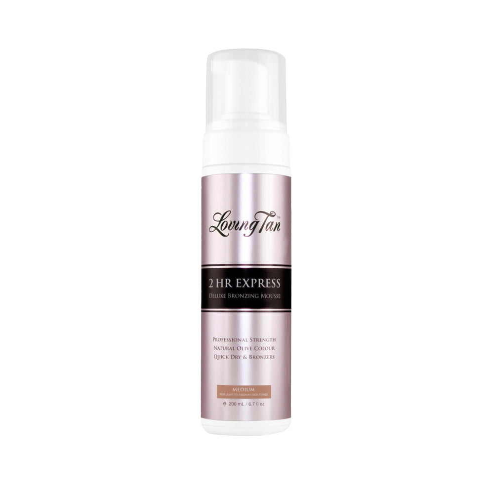 Loving Tan 2 HR Express mousse bottle front view for easy storage