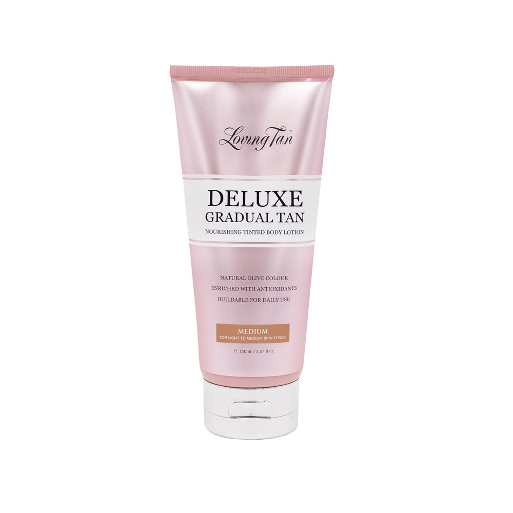 Loving Tan Deluxe Gradual Tan Lotion application shows even color for a natural glow.