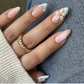 LPOODDNU almond flower pearl press-on nails, easy DIY manicure and salon-like finish.