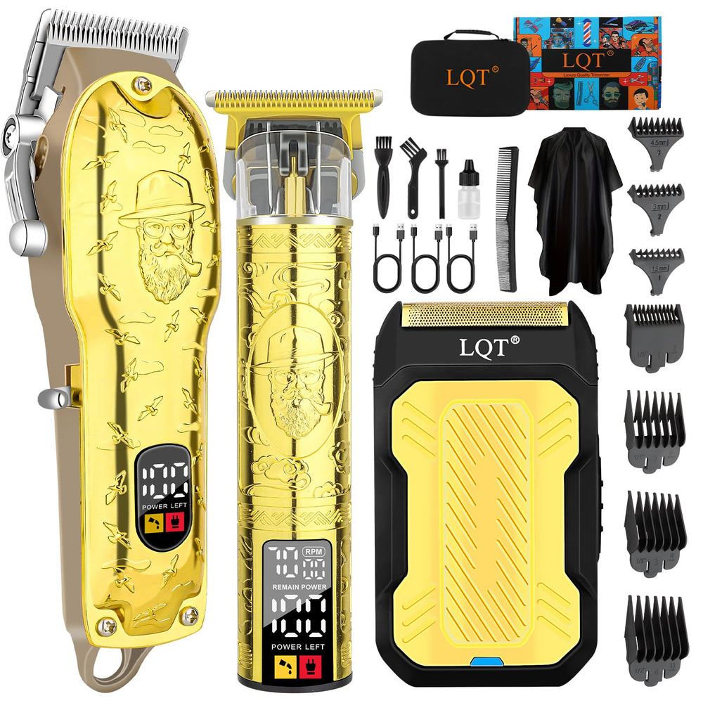 LQT professional hair clipper set with gold finish for premium styling.