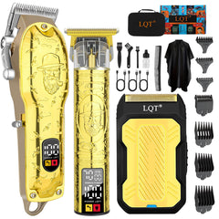 LQT professional hair clipper set with gold finish for premium styling.