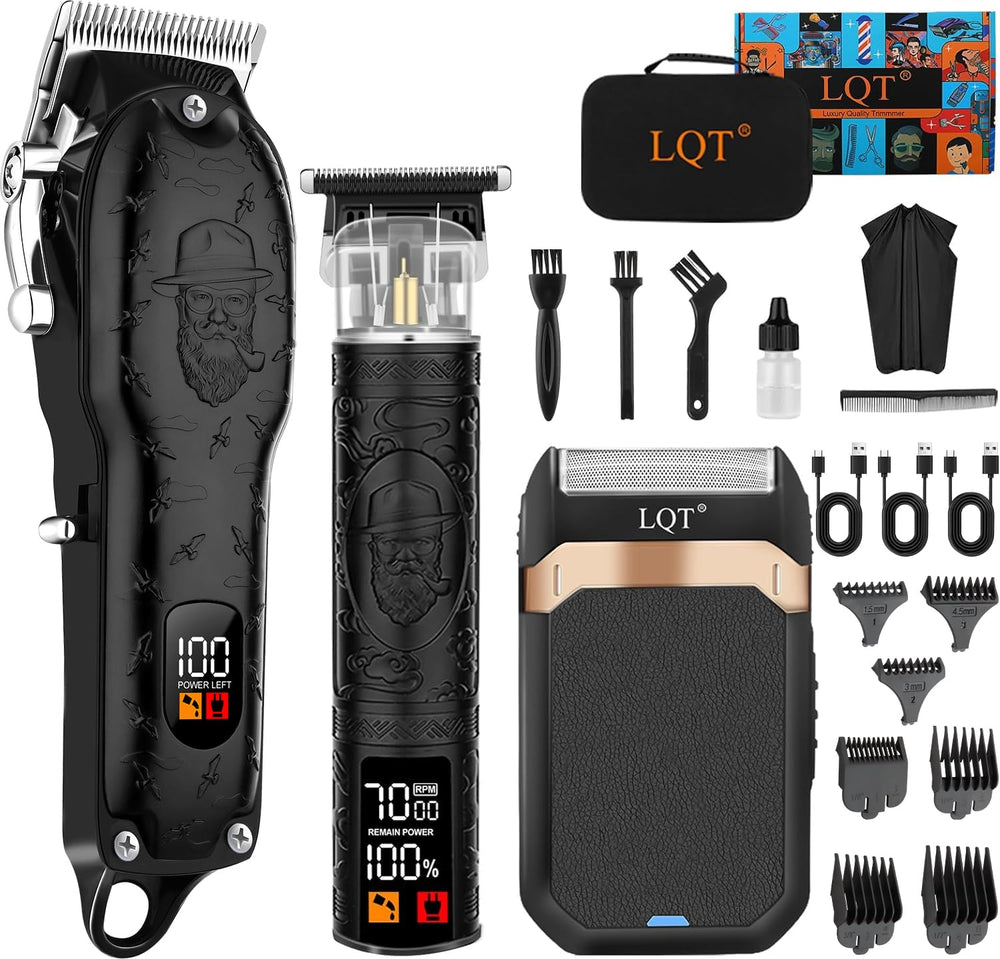 LQT professional hair clipper set with a metal embossed body for premium feel.