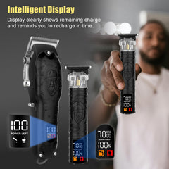 LQT T-blade trimmer with multiple guide guards for versatile styling.