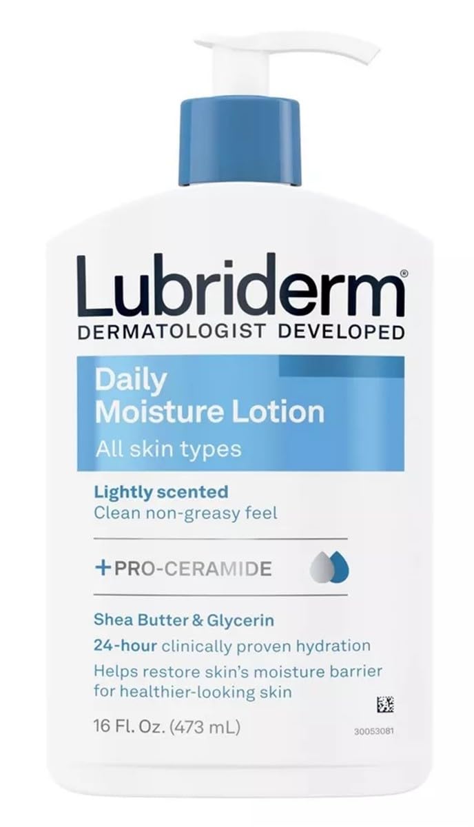 Lubriderm loción diaria en botella 16 oz para hidratación duradera de piel seca