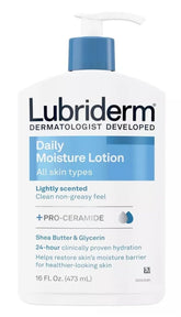 Lubriderm loción diaria en botella 16 oz para hidratación duradera de piel seca