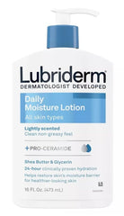 Lubriderm loción diaria en botella 16 oz para hidratación duradera de piel seca