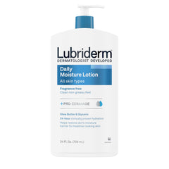 Lubriderm locion diaria sin fragancia, bote de 24 onzas líquidas, hidratación constante sin perfume