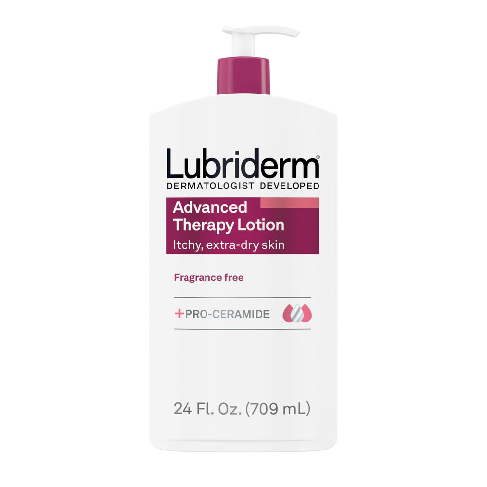 Lubriderm Advanced Therapy sin fragancia en botella, ideal para piel sensible.