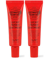 Pomada Lucas Papaw en tubo de 15 g con aplicador labial para uso diario.