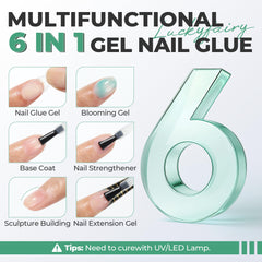 Luckyfairy 6-in-1 nail glue extension for tips and base gel.