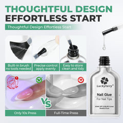 Luckyfairy clear nail glue with crystal clarity for natural-looking nails.