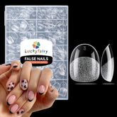 Luckyfairy extra short oval nail tips with half matte texture for easy DIY manicures.