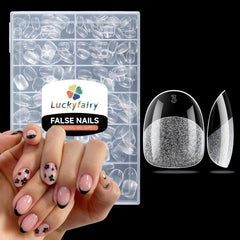 Luckyfairy extra short oval nail tips with half matte texture for easy DIY manicures.