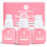 Luckyfairy gel nail glue for press-on nails with easy application and secure adhesion.