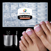 Luckyfairy square toe nail tips close-up showing clear tips for strong adhesion and neat extensions.