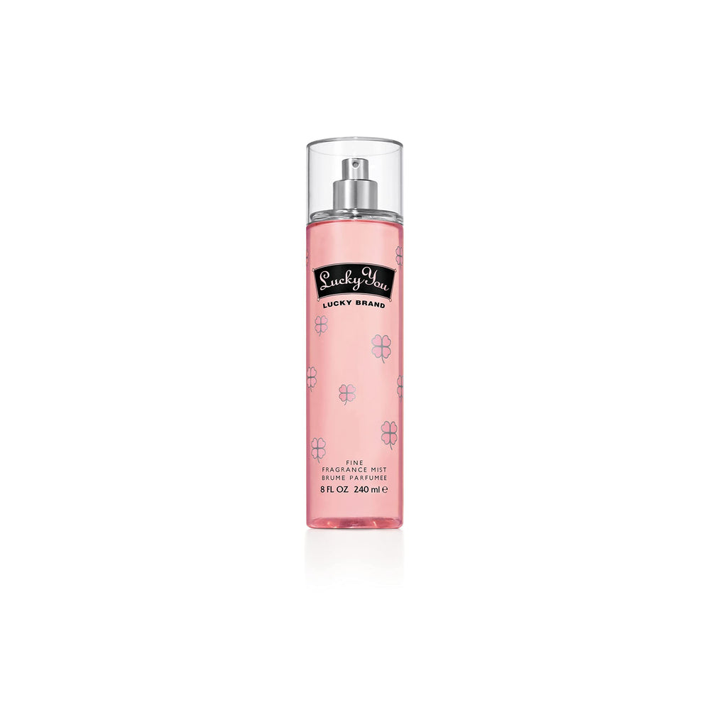 Close-up of Lucky Brand Lucky You body mist bottle with crisp citrus notes