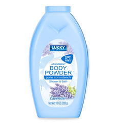 Lucky Super Soft Polvo de maicena para cuerpo con lavanda, ideal para uso diario suave.
