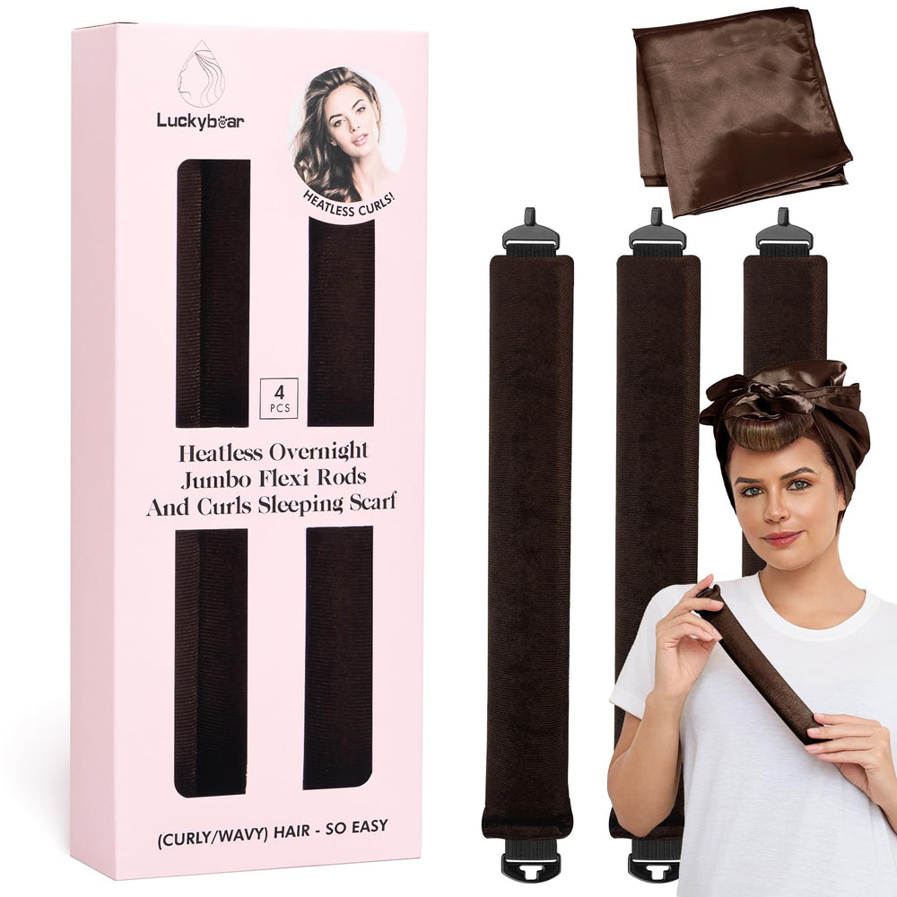 Luckybear heatless curls overnight rods jumbo set packaging showing the four-piece kit for no-heat styling
