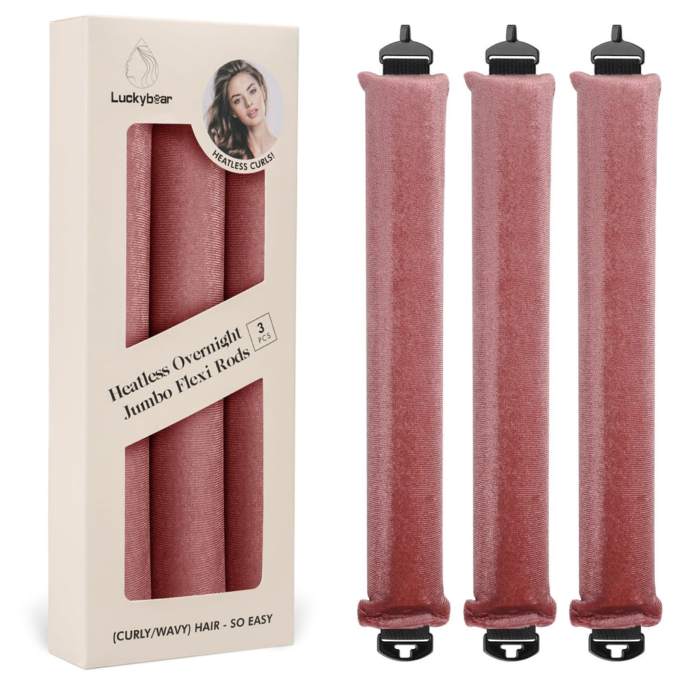 Luckybear heatless hair curlers dark pink satin close-up for gentle overnight curls.