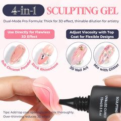 Luckyfairy 3D Gel Nail Art, textura visible, controla la consistencia para moldeado preciso.