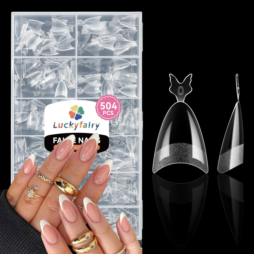 Luckyfairy Almond Nail Tips half-cover 504pcs for quick salon-ready nails at home.