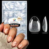 Luckyfairy extra-short almond nail tips front view in clear finish for natural wear.