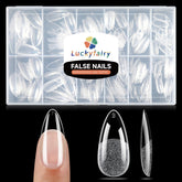 Luckyfairy packaging shows 240 almond nail tips for easy home manicures.