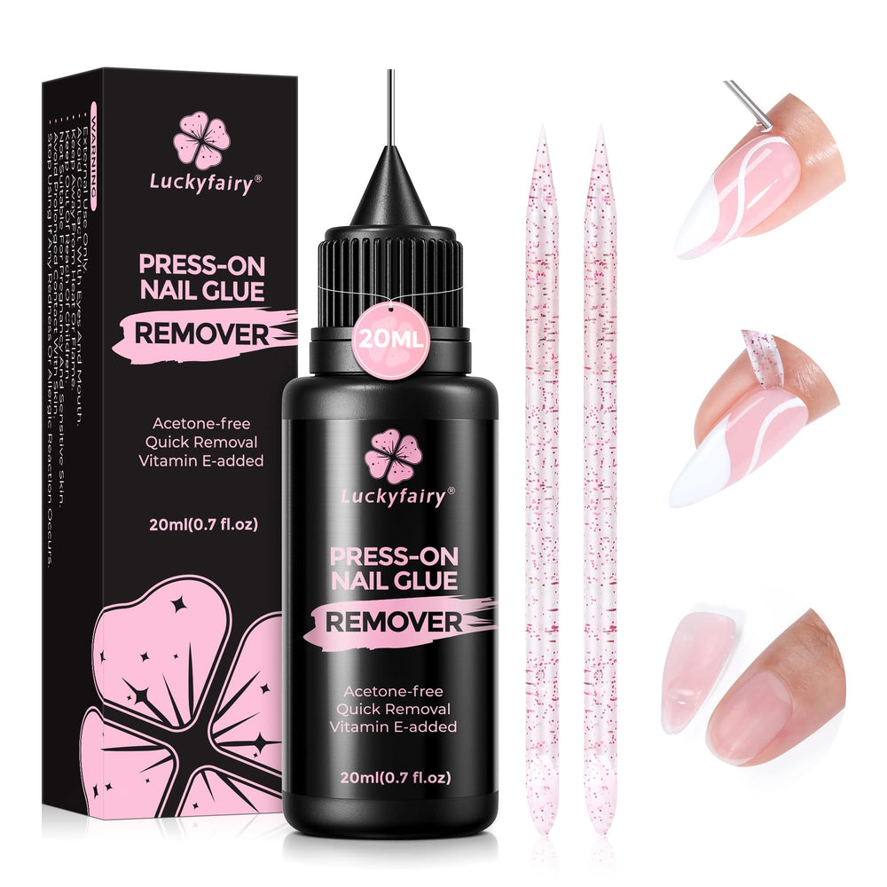 Luckyfairy Pinpoint Nail Glue Remover bottle with precise application for residue-free removal