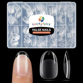 Luckyfairy short oval round nail tips laid out for DIY manicures with easy grip and natural appearance