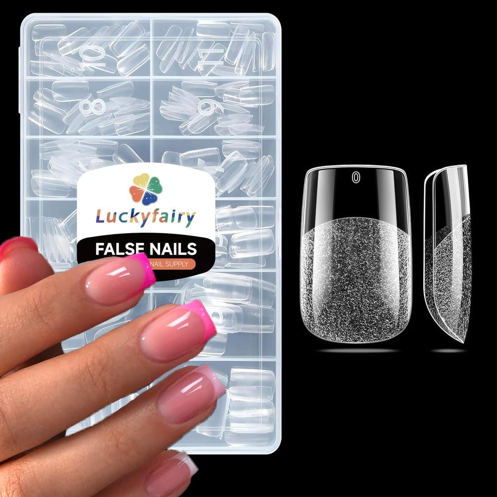 Luckyfairy short square nail tips 240pcs for quick at-home manicures.