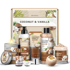 Cesta regalo LUCOTIYA coco vainilla frontal, ideal para regalo y autocuidado.