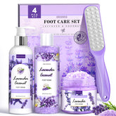 Lucotiya Lavender Foot Soak Salts bottle for a relaxing, hydrating foot spa