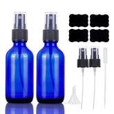LUFEVRM 2oz blue glass spray bottle front view, travel-friendly for on-the-go mist applications.