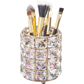 LUGUNU makeup brush holder crystal gold keeps brushes neatly organized on the vanity.