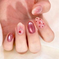 Lukmexor uñas postizas con corazón y lazo rosa para manicura rápida