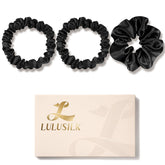 LULUSILK coleteros de seda negra para dormir, pack de 3 protegen el cabello