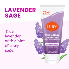 Lume aluminum-free baking-soda-free label emphasizes skin-friendly formula.