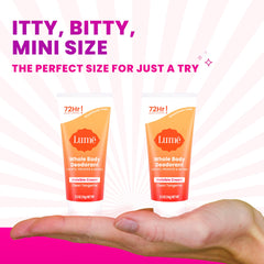 Lume travel-size cream application demonstrating discreet use.