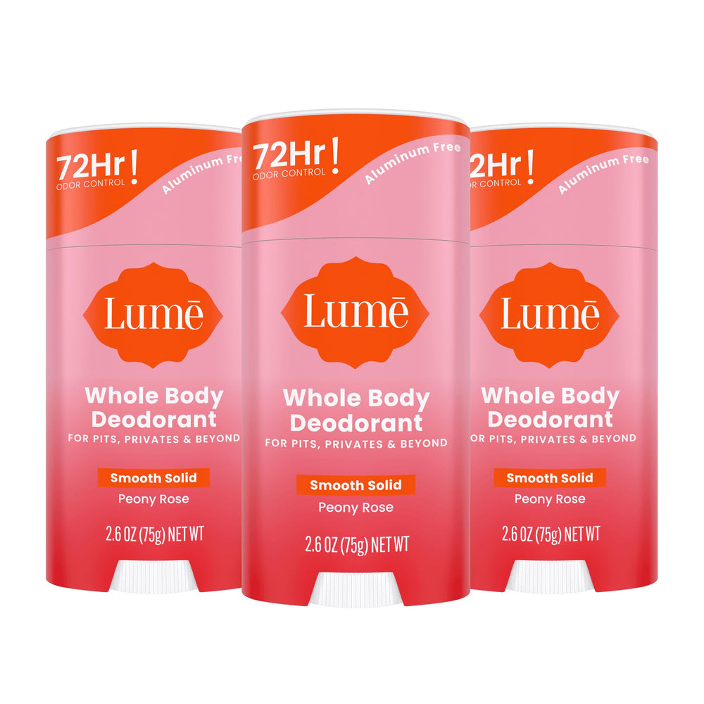 Lume Peony Rose smooth solid stick for odor control.
