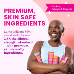 Lume unscented cream tube front label highlighting skin friendly formula