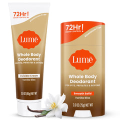 Lume Vanilla Bliss invisible cream tube applied for long-lasting odor control