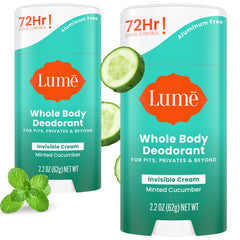 Lume whole-body deodorant invisible cream stick front view two-pack for all-day odor control