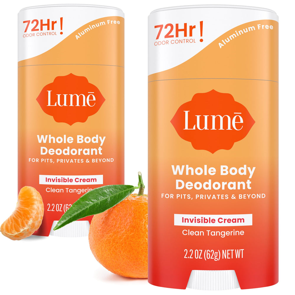 Lume Whole Body Deodorant invisible cream stick for convenient all-over odor control.