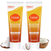 Lume whole body deodorant invisible cream tube featuring toasted coconut for long-lasting odor control.