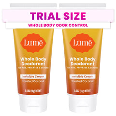 Lume Whole Body Deodorant mini toasted coconut tube front for on-the-go freshness.