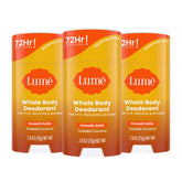 Lume Whole Body Deodorant packaging with toasted coconut scent and all-day odor control.