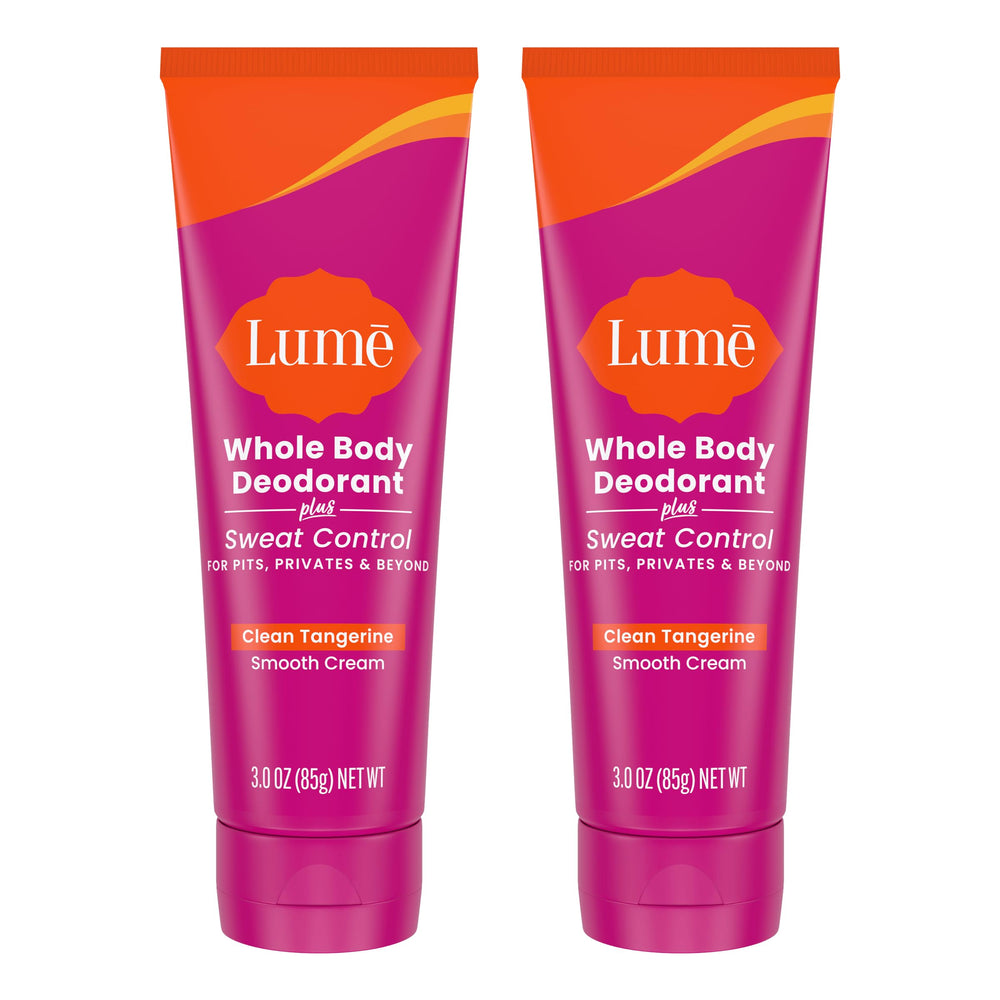 Lume whole body deodorant smooth cream tube front view with Clean Tangerine scent