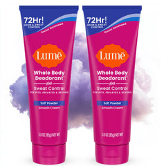Lume smooth cream tube shown for all-over odor control in multiple body areas
