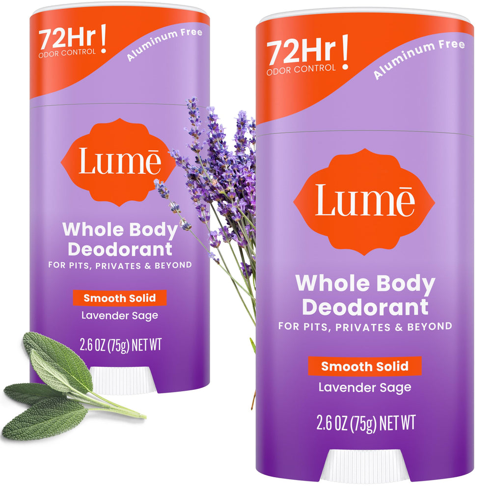 Lume Lavender Sage smooth solid stick for all-day odor control.